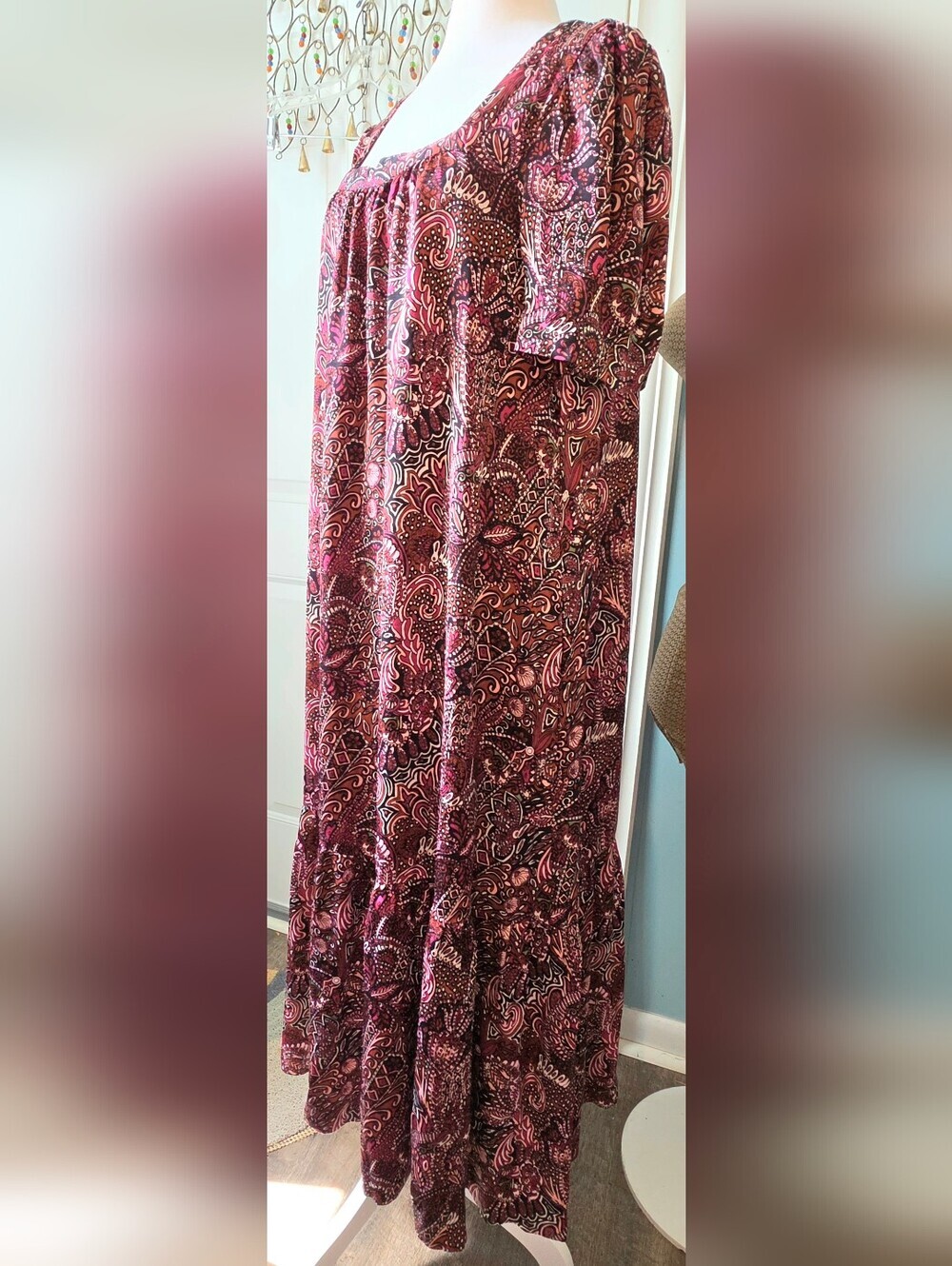 Maeve Anthropologie Lisabetta Tiered Maxi Dress Women's M Purple Paisley Satiny - Picture 2 of 15